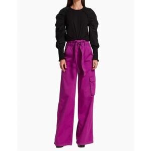 Veronica Beard Belisa Tie-Waist Wide-Leg pink Cargo Pants size 27